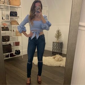 Designer Majorelle puff sleeve crop top